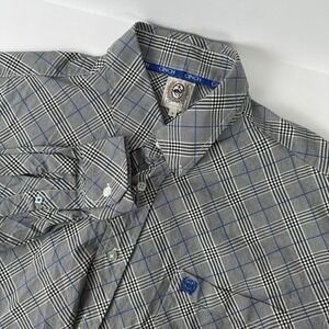 Cinch Cowboy Western Shirt Mens L Black Grey Blue Short Sleeve Button Down
